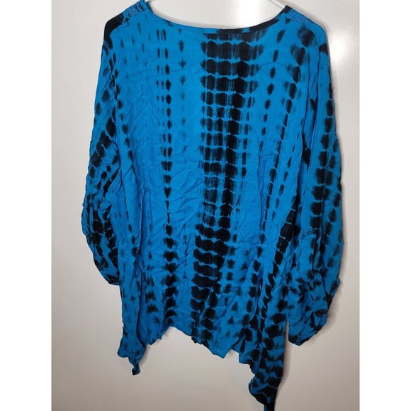 NWT Calessa TURQUOISE Blue/Black TIE DYE Tunic Boho Top 3X SHARKBITE HEM - Picture 6 of 8